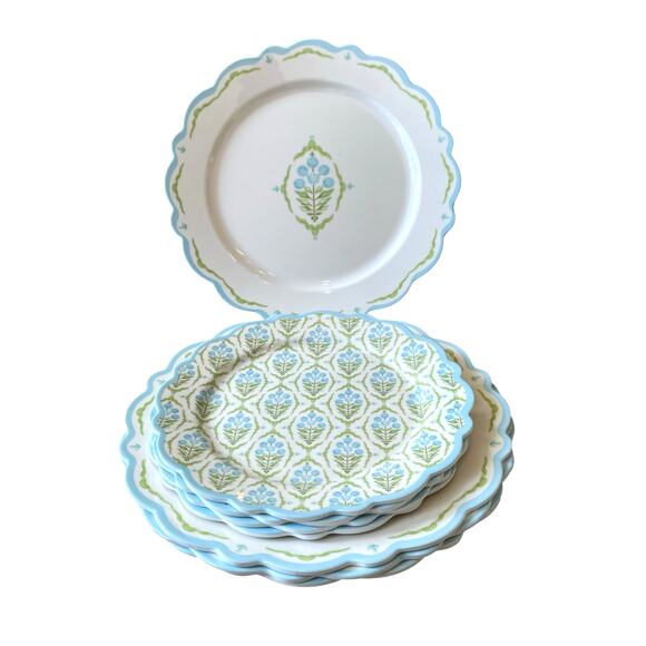 Lillian August French Farmhouse Floral Melamine Dinner Set of 8 Blue Green New - Picture 1 of 15